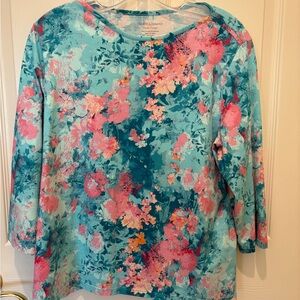 Draper's & Damons Blue and Pink Floral Top. Petite Large